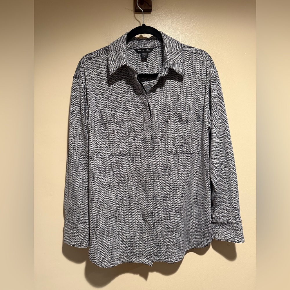 Athleta Textured Shirt Jacket Braiden black & white button down - Picture 3 of 8